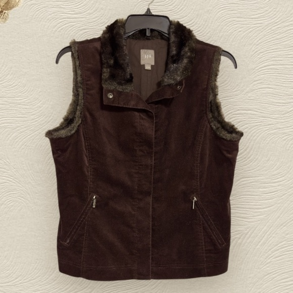 J.Jill Faux Fur Neck Trim Vest Size L